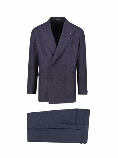 Tagliatore Double-breasted Virgin Wool Suit With Peak Lapels In Blue