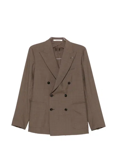 Tagliatore Double-breasted Virgin-wool Suit In Brown