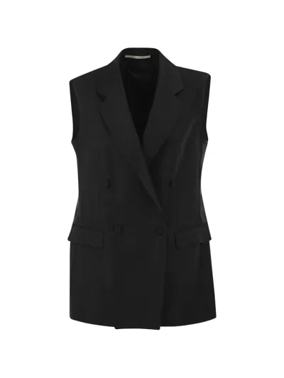 Tagliatore Double-breasted Linen Waistcoat In Black