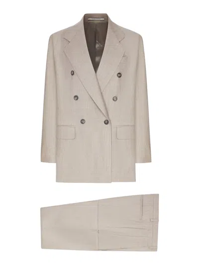 Tagliatore Double-breasted Wool And Silk Blend Suit In Neutral