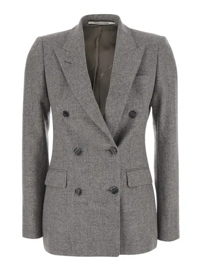 Tagliatore Double-breasted Wool Blazer Jacket With Peak Revers In Gray