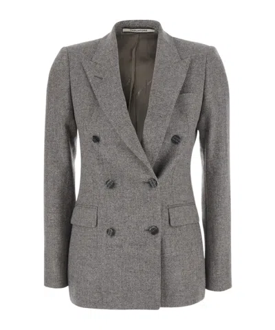 Tagliatore Double-breasted Wool Blazer With Peak Lapels In Gray