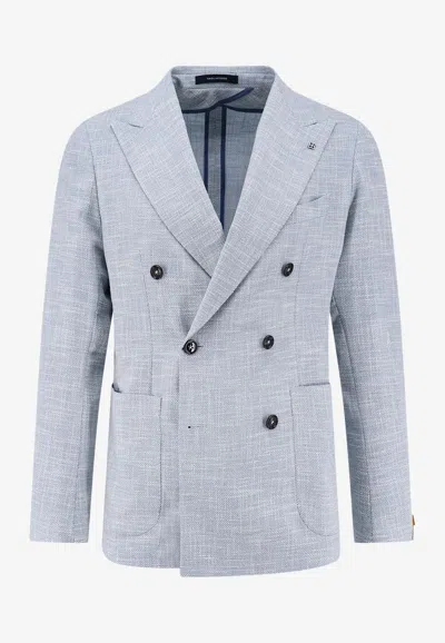 Tagliatore Double-breasted Wool Blend Blazer In Blue