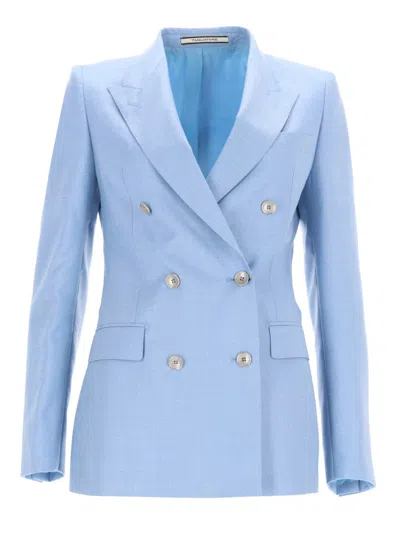 Tagliatore Blue Double-breasted Wool Silk Blazer