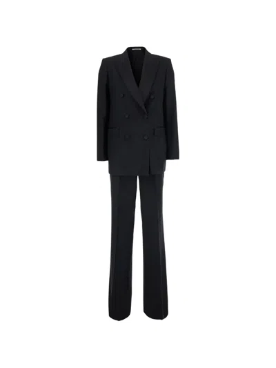 Tagliatore Double-breasted Wool Suit In Black