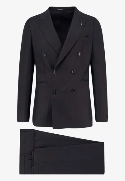 Tagliatore Double-breasted Wool Suit With Removable Iconic Brooch In Black