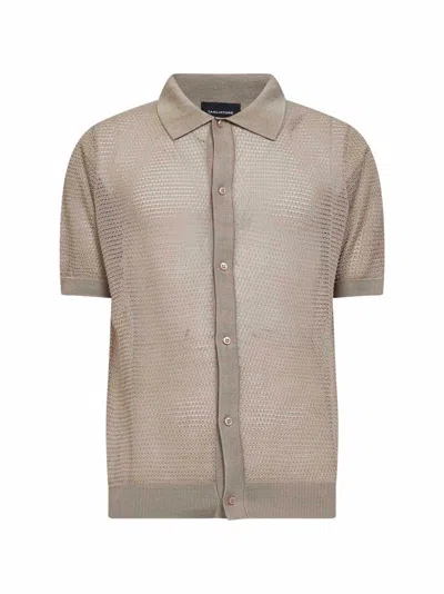 Tagliatore Dove Grey Pointelle Knit Short-sleeved Shirt In Burgundy