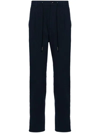 Tagliatore Drawstring Cotton Trousers In Blue