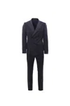 Tagliatore Black Double-breasted Tuxedo Suit With Covered Buttons In Blue