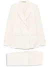 Tagliatore Double-breasted Blazer With Flared Trousers In Textured Fabric In Beige