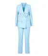 Tagliatore Double-breasted Linen Pant Suit In Blue