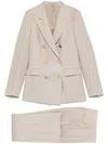 Tagliatore Linen Double-breasted Suit In Taupe In Grey
