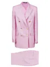 Tagliatore Cotton And Linen Blend Suit With Peak Lapels In Pink