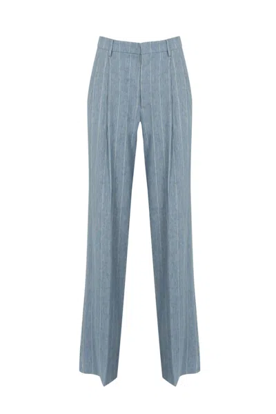 Tagliatore Ebony Trousers In Linen And Cotton In Azzurro