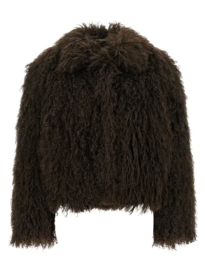 Tagliatore Eco-fur Crop Jacket In Brown