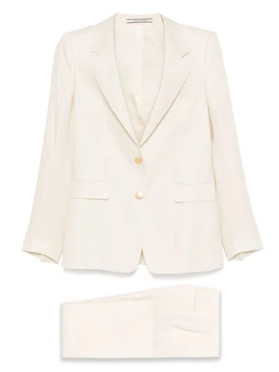 TAGLIATORE TAGLIATORE ECRU LINEN TAILORED SUIT WITH WIDE-LEG TROUSERS