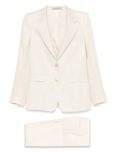 TAGLIATORE ECRU LINEN TAILORED SUIT WITH WIDE-LEG TROUSERS