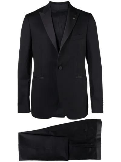 Tagliatore Virgin Wool Suit With Vest With Five Buttons In Blue