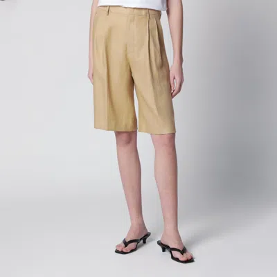 Tagliatore Effie Tailored Bermuda Shorts In Beige Linen In Brown