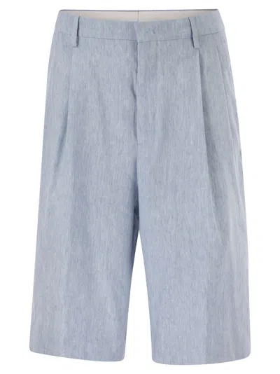 Tagliatore Effie Tailored Linen And Cotton Stretch Bermuda Shorts In Blue