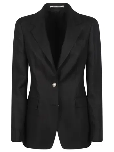 Tagliatore Elegant Linen Jacket With Single Button Closure In Black