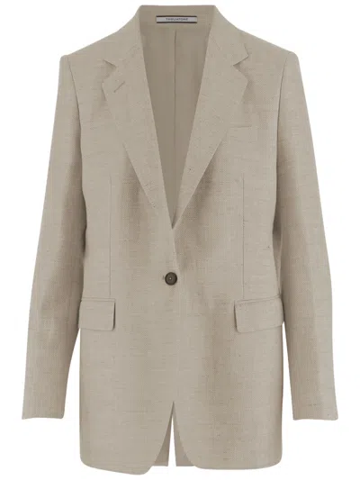 Tagliatore Elegant Linen-wool Blend Jacket With Herringbone Pattern In Neutral