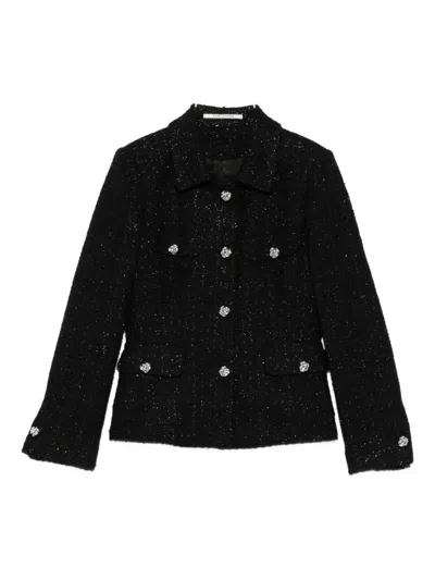 Tagliatore Embellished Tweed Jacket In Black