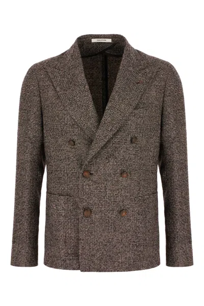 Tagliatore Embroidered Wool Blend Blazer In Brown