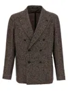 Tagliatore Textured Brown Double-breasted Wool Blend Blazer In Brown