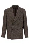 Tagliatore Textured Brown Double-breasted Wool Blend Blazer In Brown