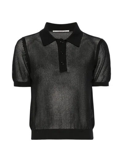 Tagliatore Fabrizia Mesh-knit Polo Top In Black