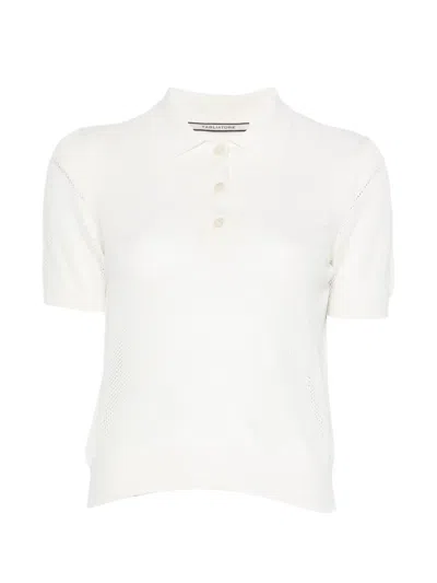 Tagliatore Fabrizia Mesh-knit Polo Top In White