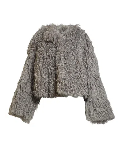 Tagliatore Faux-fur Crewneck Jacket In Gray