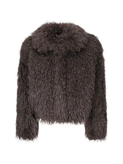 Tagliatore Faux-fur Collar Jacket In Brown
