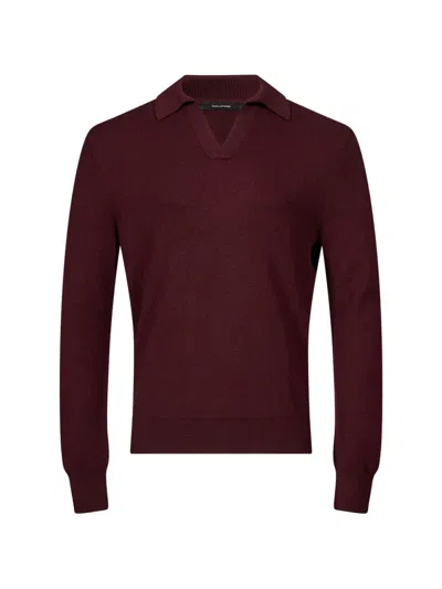 Tagliatore Fine-knit Open-collar Polo Shirt In Red
