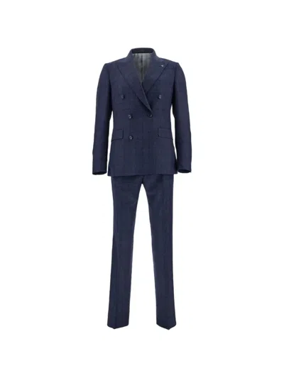 Tagliatore Flap-pockets Double-breasted Suit In Blue