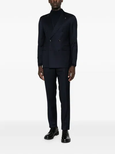 Tagliatore Flap-pocket Double-breasted Suit In Blue