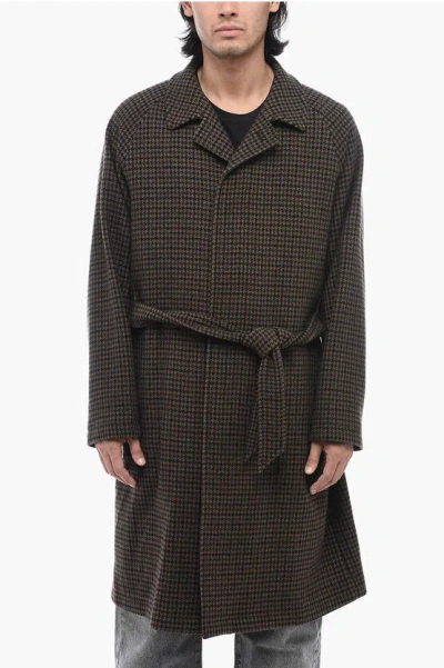 Tagliatore Flared Houndstooth Salomon Coat With Belt In Brown