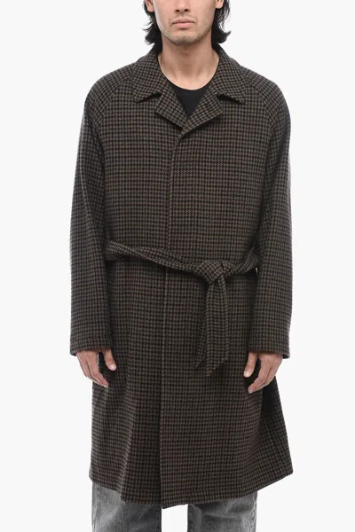 TAGLIATORE FLARED HOUNDSTOOTH SALOMON COAT WITH BELT