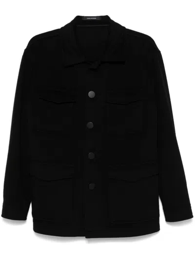 Tagliatore Fleece Shirt Jacket In Black