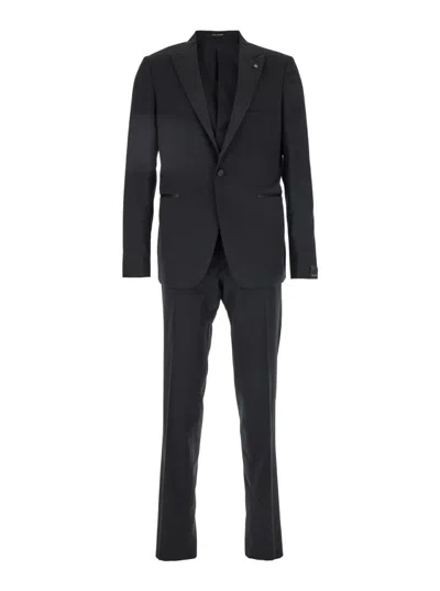 Tagliatore Black Single-breasted Suit With Jacket And Vest In Wool Man