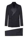 Tagliatore Double Breasted Wool Suit With Silk Inserts In Blue