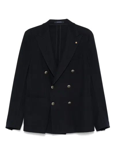 Tagliatore Double-breasted Tailored Jacket With Textured Finish In Black