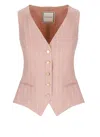 Tagliatore Tailored Striped Linen Gilet With V-neck And Button Fastening In Pink