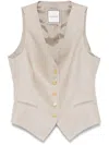 Tagliatore Tailored Linen Vest With Gold-tone Buttons In Nude
