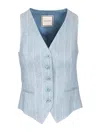 Tagliatore Striped Linen Cotton Blend Vest In Light Blue