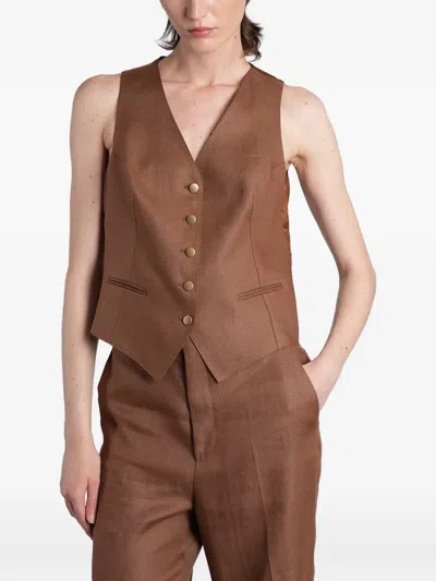 Tagliatore Gail V-neck Button-down Gilet In Brown