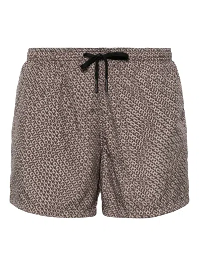 Tagliatore Geometric-print Swim Shorts In Brown