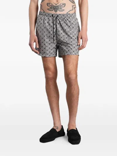 Tagliatore Geometric-print Drawstring Swim Shorts In Gray