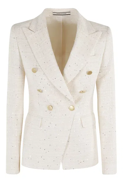 Tagliatore Double-breasted Blazer With Sequin Details In Natural